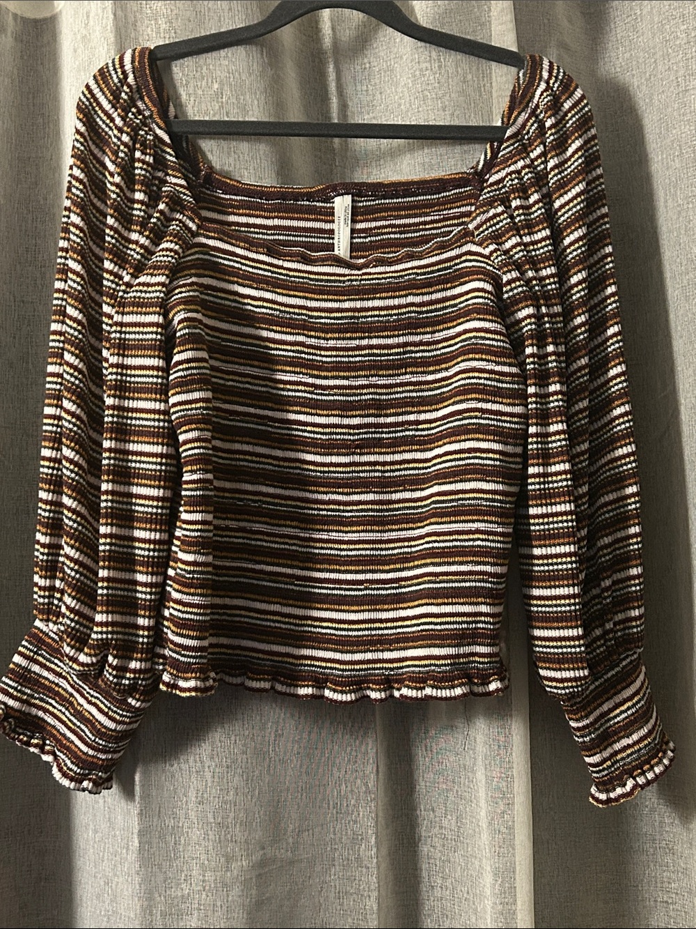 Anthropologie Smocked Puff-Sleeved Top Square Neck szXL Cottagecore Fall Ready